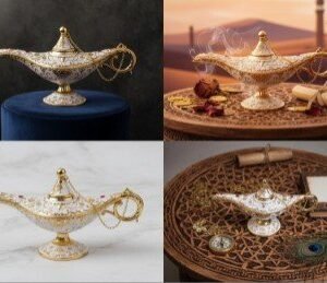 Aladdin's Magic Lamp Showpiece (Large Size) - Vintage Golden Genie Lamp for Home Decor & Gifting